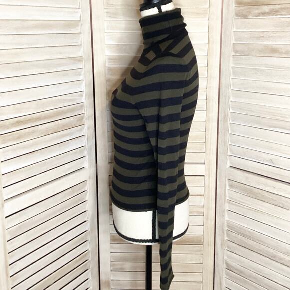 A.L.C. Olive Green Black Merino Wool Fine Gauge Lightweight Turtleneck Sweater S - Picture 2 of 9